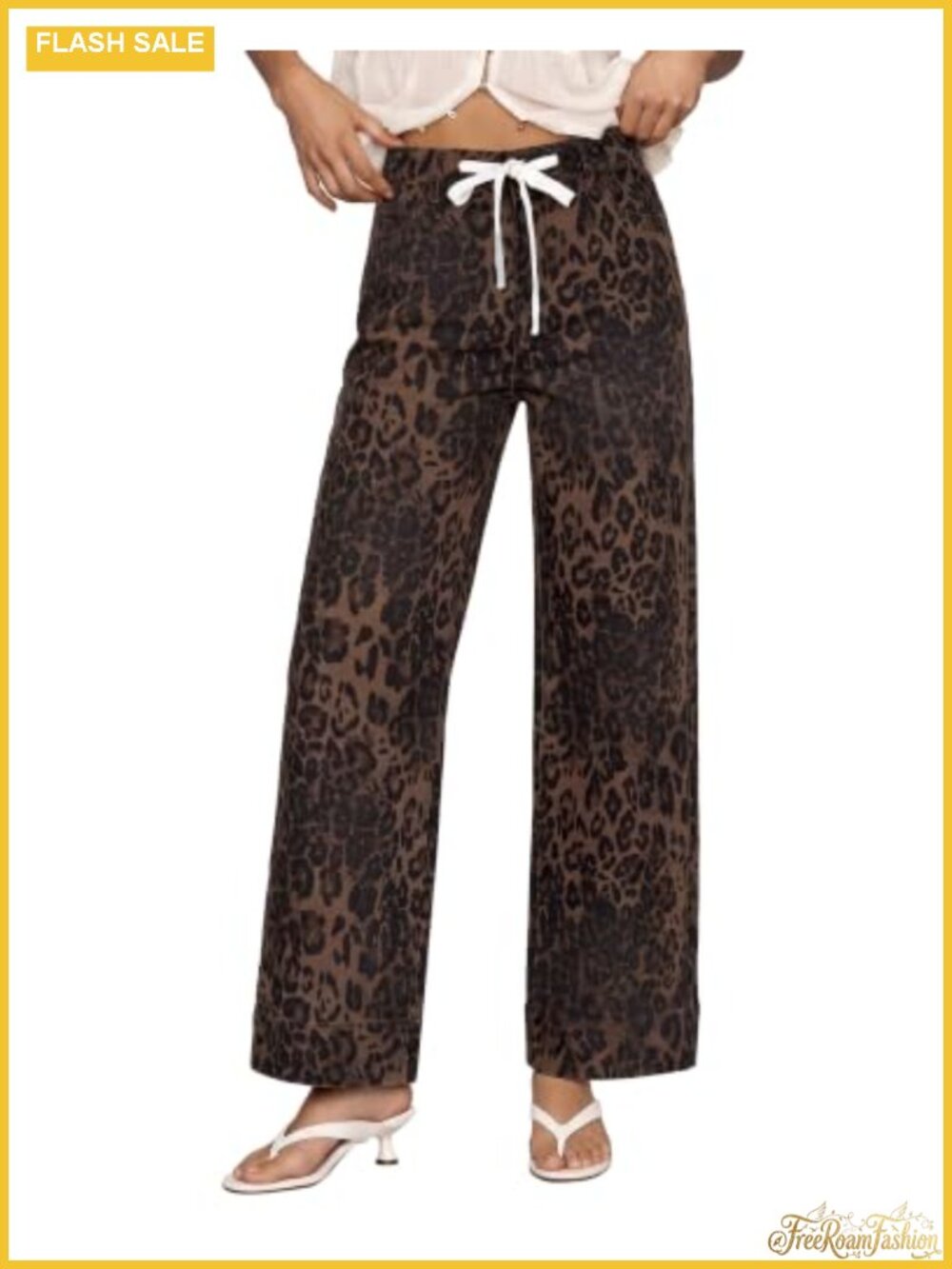 High Waisted Wide Leg Leopard Print Jeans Women Stretch Denim
